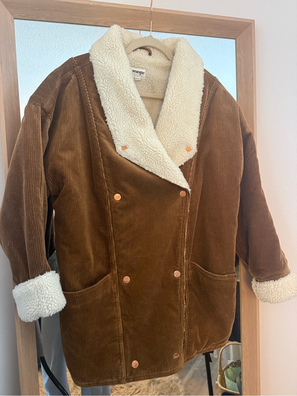 Wrangler Brown Corduroy Teddy Sherpa Jacket with Cream Lining